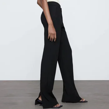 XEASY 2021 Nove ljetne ženske Berba crne hlače Ženska moda Tanka vanjska odjeća s prorezom sa strane i visokog struka Svakodnevne šik hlače