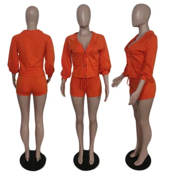 Običan свитшоты iz 2 predmeta Ženski jesen-jesen sportski odijelo s džepovima, Majica sa dugim rukavima i V-izrez i kratke hlače na завязках na 2021 godine