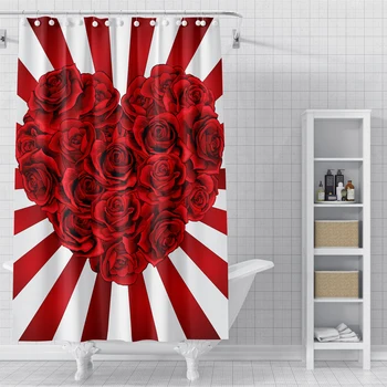 Crvene, Ružičaste Zavjese za tuširanje Ružičasti Cvjetovi Zavjesa za kupaonicu Vodootporne Poliester Zavjesa za kadu s kukama Dekor kupatilo