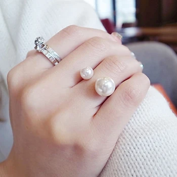 Korejski modni prsten s biserima, pretjerano moderan U-figurativno prsten podesive veličine, Novi elegantan ženski nakit proizvod, dar 2020