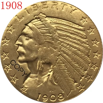 24-Karatno позолоченное 1908 $5 ZLATNI indijski novčić na Pola Orao Kopija