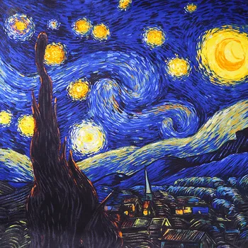 Tamno plava Prirodni svileni Šal za dame Marke Dizajnerske Marame za Proljeće, Jesen ulje na platnu Van Gogh Četvrtaste Marame Zavrsena 90*90 cm