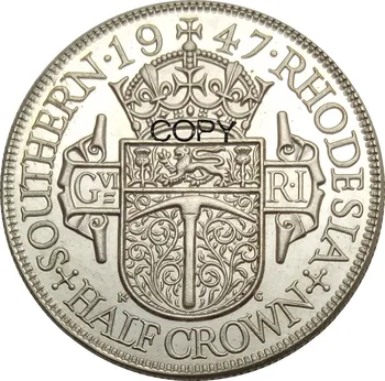 Britanska kolonija Južna Rodezija 1/2 Kruna Georg VI Полукрона 1947 Prekriven mesinga Srebrna kopiju novčić