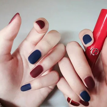 24шт umjetni nokti s ljepilom Bordo-crvena tamno plava mat i odskakanje otpremnice nokat removable ljepilo za nokte kliknite na noktima