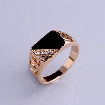 Zaručnički prsten sa štrasom Modni muški nakit Klasični Zlatna Boja Crni Emajl Prsten za muškarce Dar na Božićni party Koktel prsten