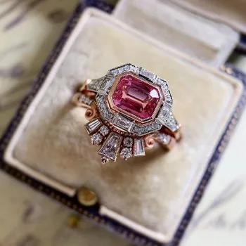 WUKALO Boja ružičastog Zlata Veliki Crveni Kamen Luksuzni Vjenčani Prsteni Za žene Angažman Modni Nakit Darove Anillos Mujer
